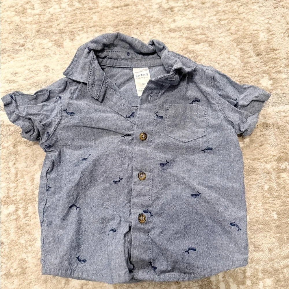 Carter's Blue Button Down Shirt with Whale Print size 6M